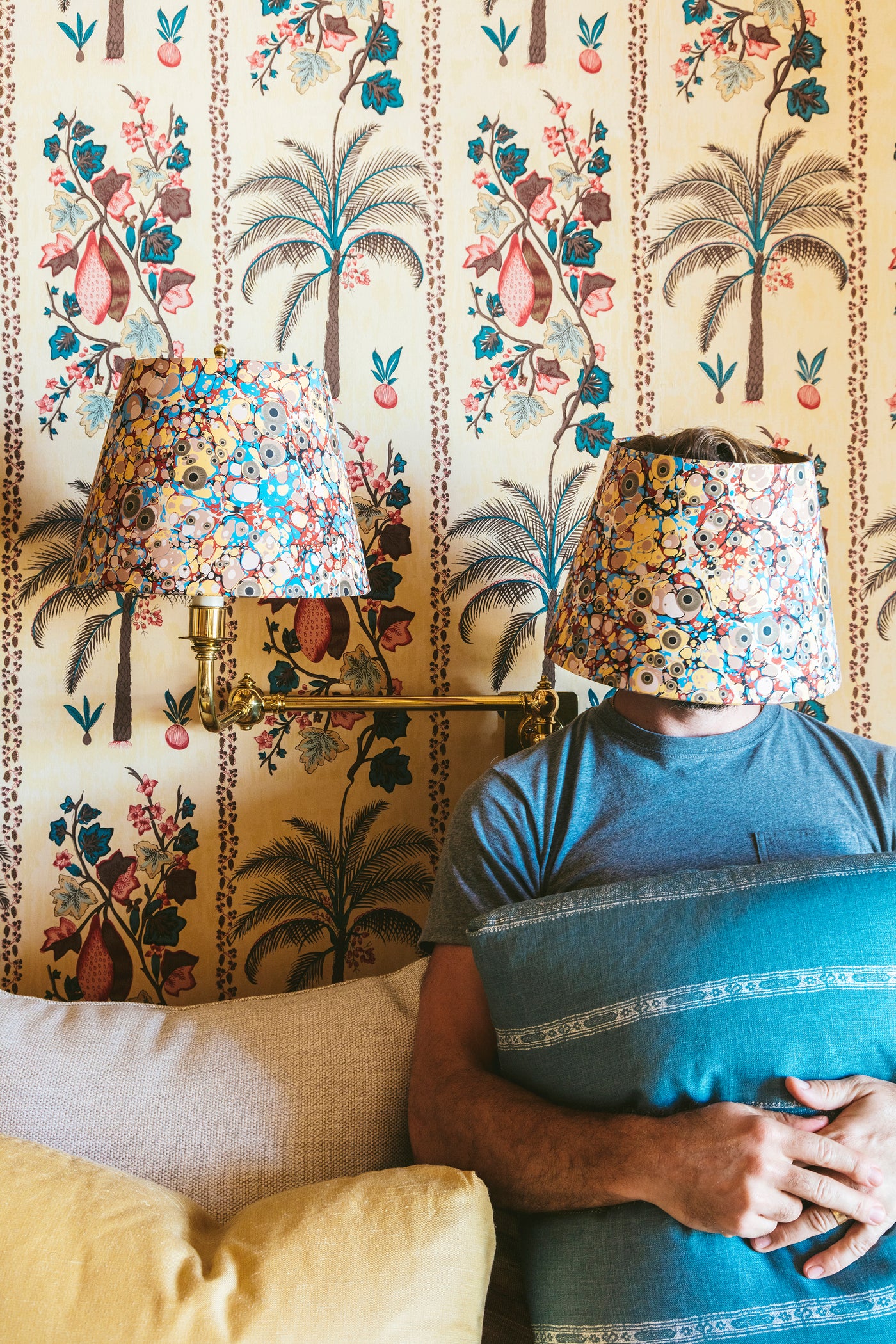 Matching wall paper, lampshade, newport, palm beach, palm tree wallpaper, matching wallpaper, interior design