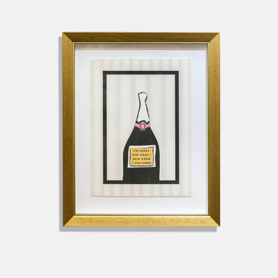 Image of champagne bottle printed on watercolor paper. I'm sorry for what I said when I was sober.