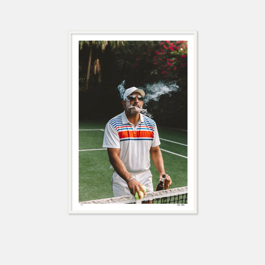 tennis pro smoking on tennis court