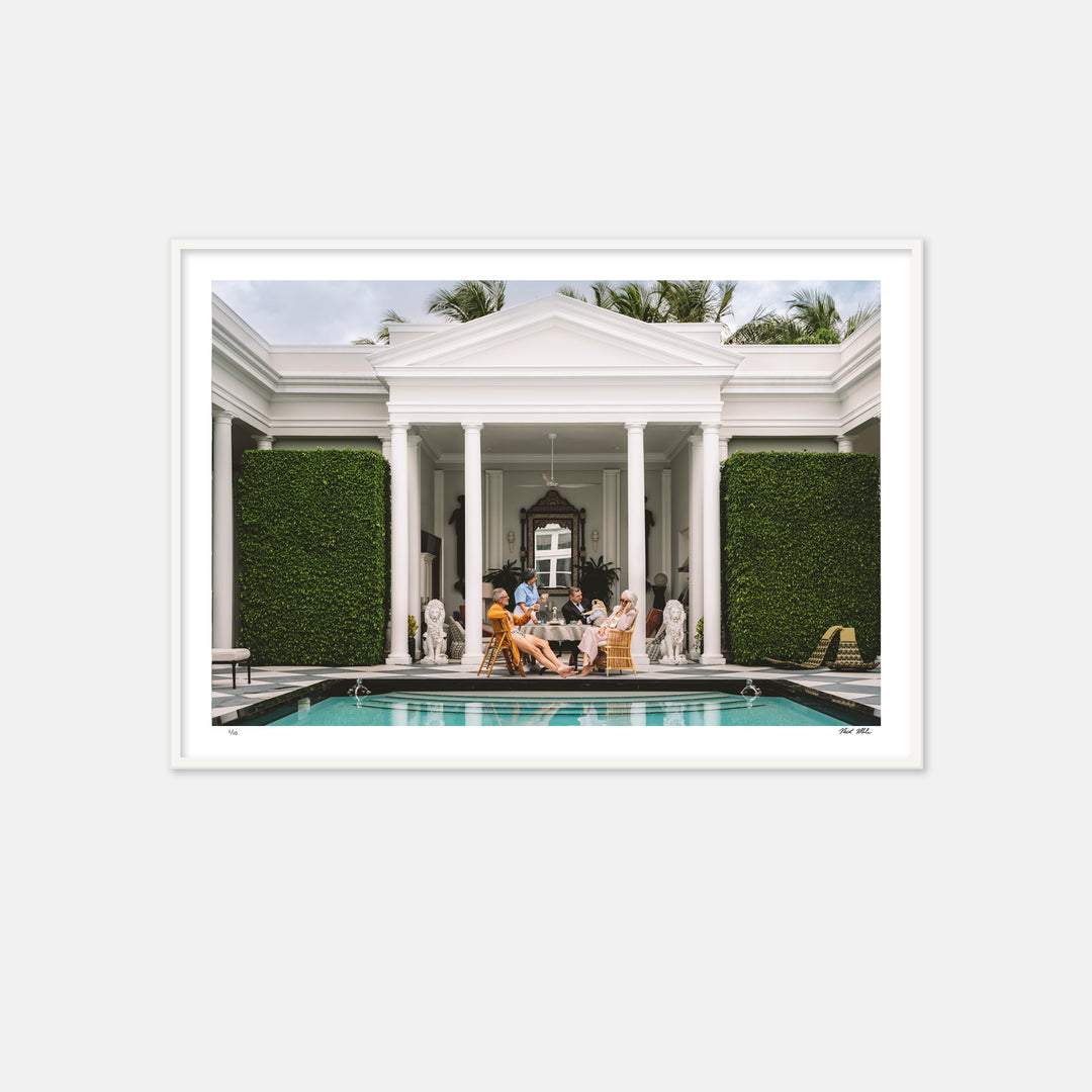 Palm Beach, Palm Beach Regency, Regency architecture, poker, poker table, pug dog, checkerboard patio, fine art photography, nick mele, regency pool, pool design, butler, lion sculpture, martini time, mary mcfadden