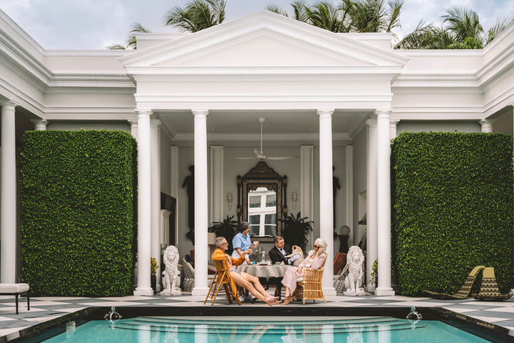 Palm Beach, Palm Beach Regency, Regency architecture, poker, poker table, pug dog, checkerboard patio, fine art photography, nick mele, regency pool, pool design, butler, lion sculpture, martini time, mary mcfadden